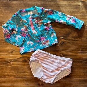 Ruffle Butts Teal Floral Rashguard Set